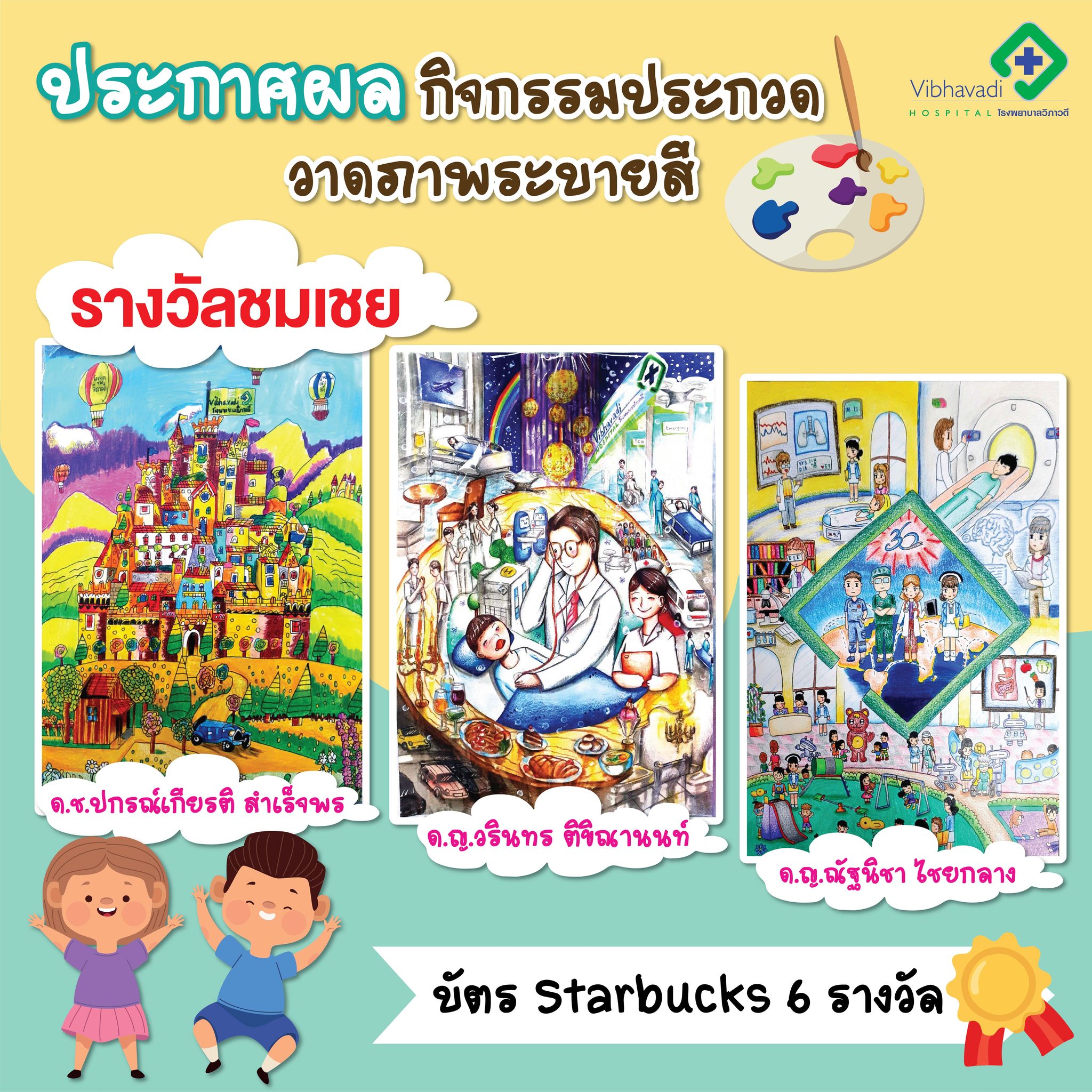 ประกาศผล กิจกรรมประกวดวาดภาพระบายสี "โรงพยาบาลวิภาวดีในฝันของหนู"
