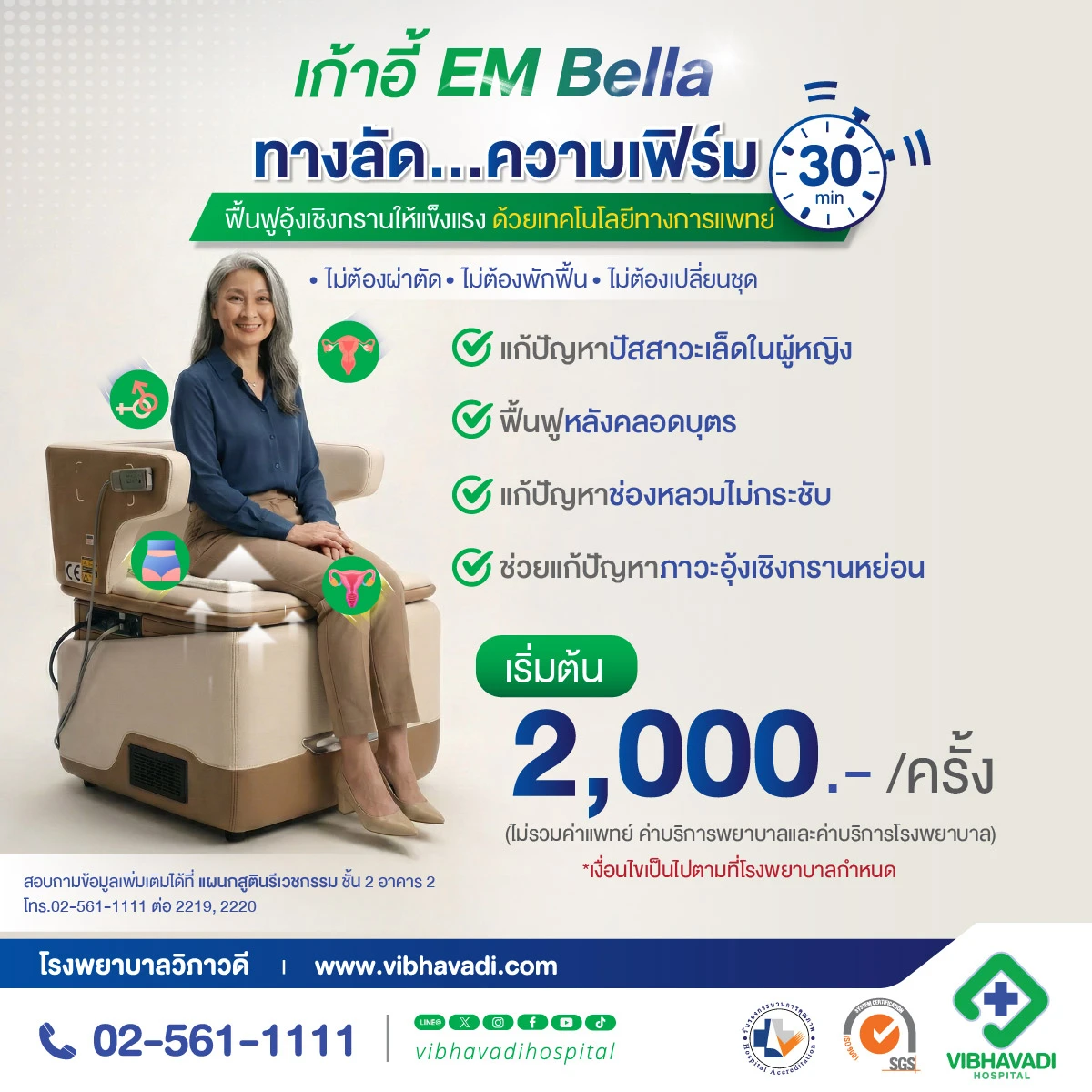 แพ็กเกจฟื้นฟูกล้ามเนื้ออุ้งเชิงกราน ด้วยเก้าอี้ EM Bella